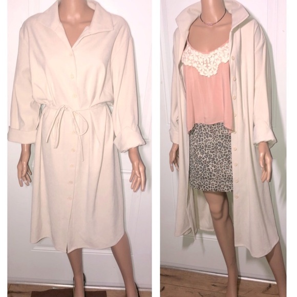 Selene Sport Vintage Ivory Button down long sleeve dress NWT 2X - Picture 1 of 8